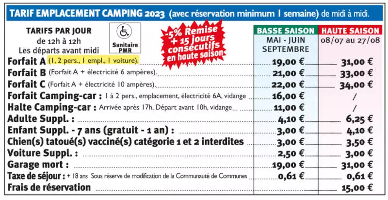 tarif camping